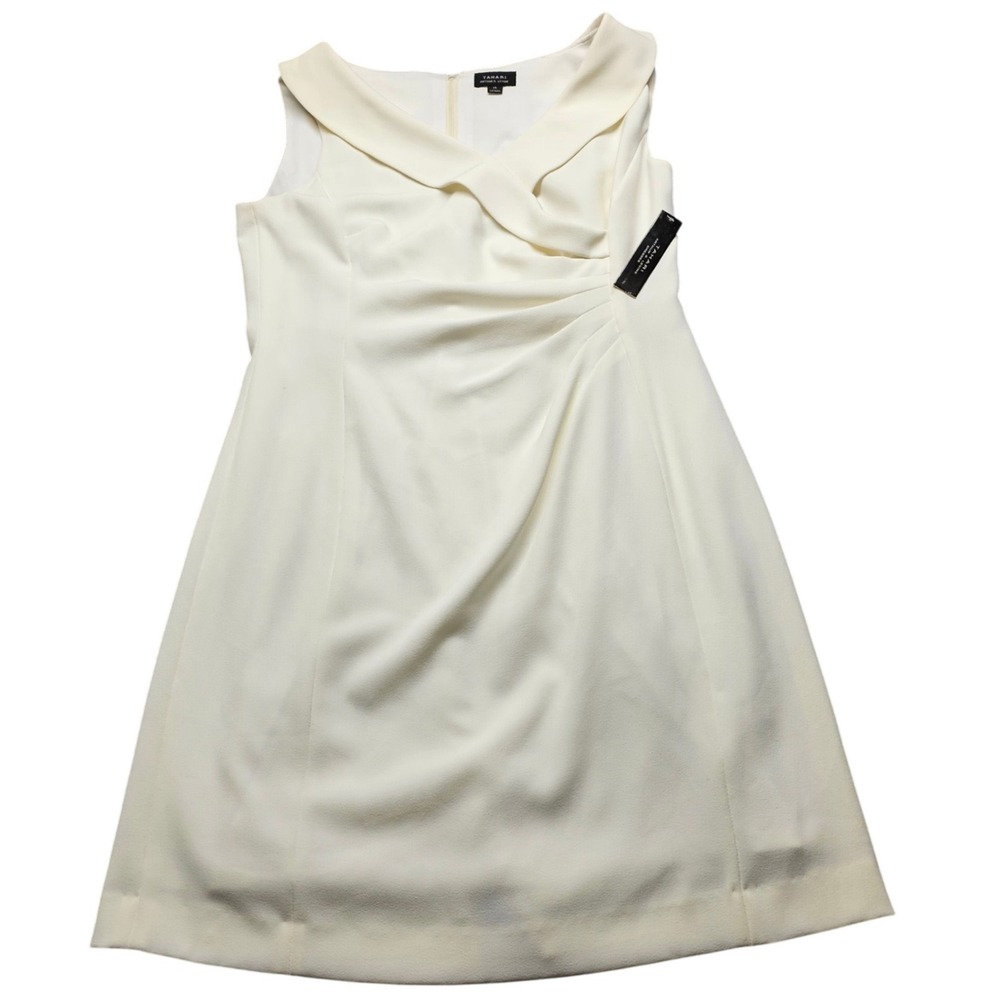 Tahari Dress Womens 14 6129M403 Ivory Ruched Surplice V-Neck Sleeveless NEW